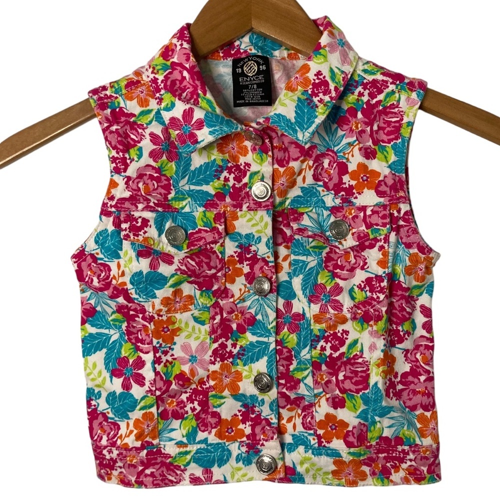 ENYCE New York Floral Cotton Denim Vest Girls' Size 7/8